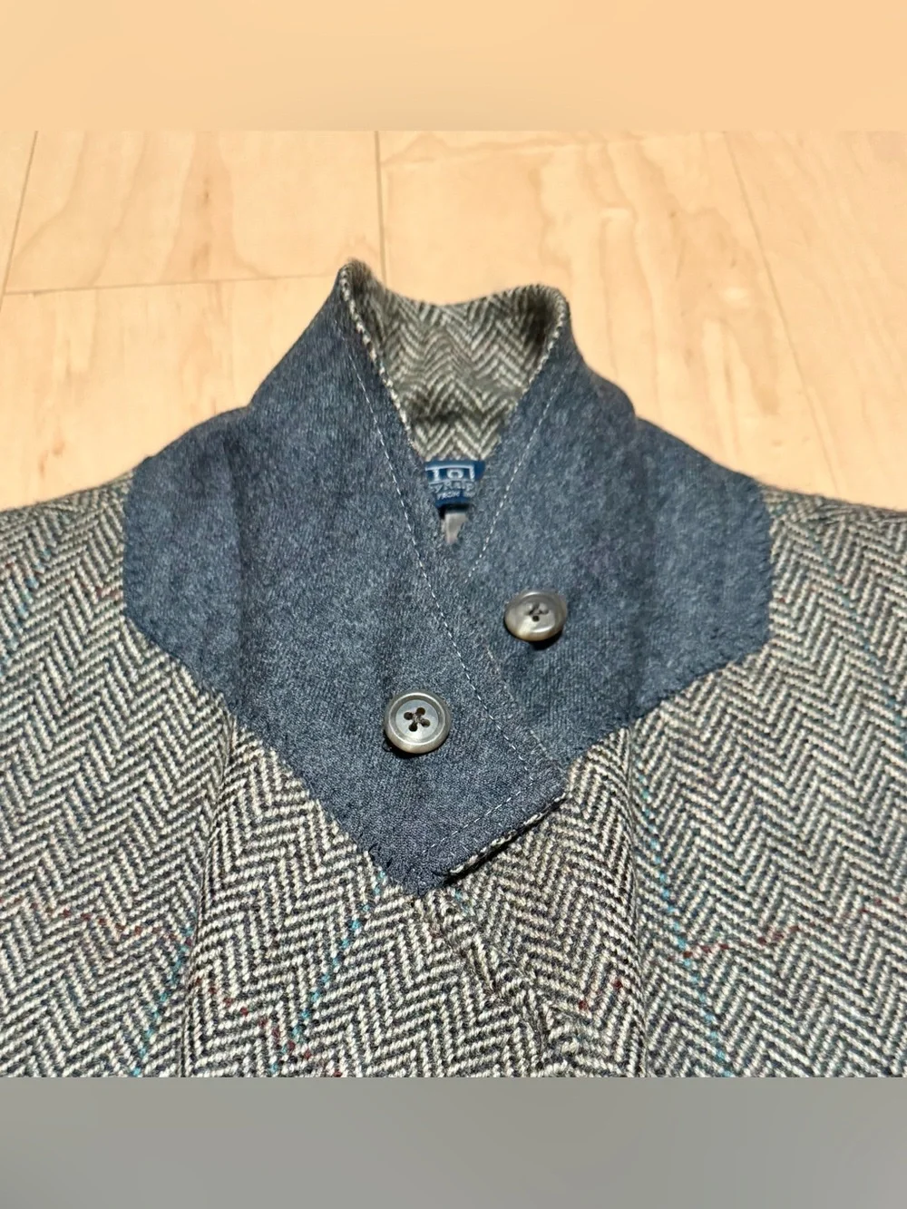 VTG Polo Ralph Lauren Tweed Blazer Patch Pocket Throat Latch Herringbone USA 42R